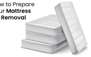 A stack of white mattresses with the text "How to Prepare Your Mattress for Removal" displayed beside them.